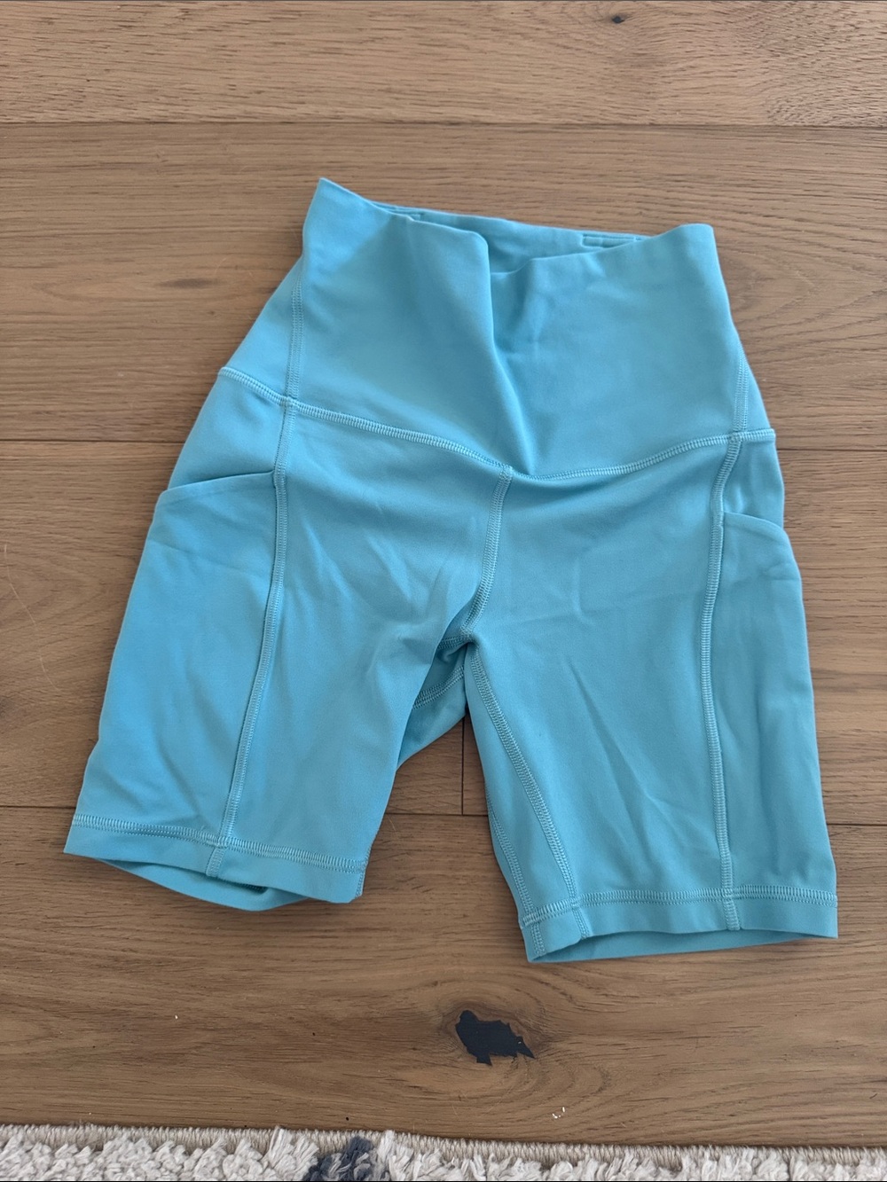 Lulu lemon High-Waist Athletic Bike Shorts in Light Teal about 5 inch inseam